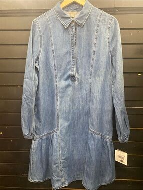 Women Denim Long-Sleeve Dress - Blue